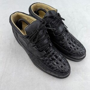 EL PRESIDENTE Black Crocodile Embossed Ostrich Leather Lace Up Mex 30.5 US 12